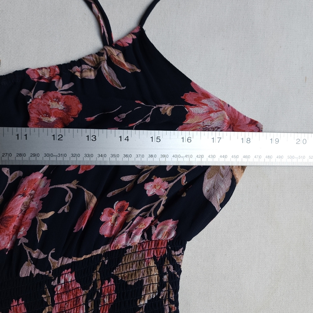 Bila 77 Floral Milkmaid Smocked Navy Midi Dress with Spaghetti Straps And Slit - Picture 9 of 10